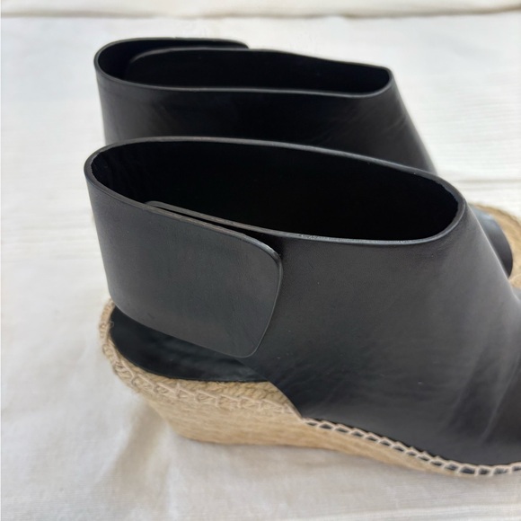 CÉLINE PARIS Black Leather Jute Espadrille Open Toe Heel Wedges EU 38 - Picture 10 of 14